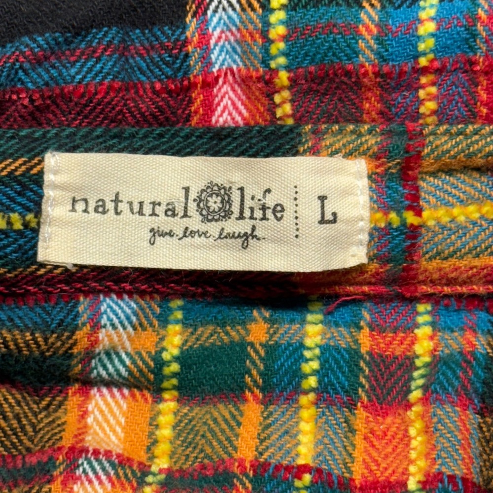Natural Life Flannel Shirt Sz L Black Multicolor Button Up Long Sleeve Outdoors - Picture 11 of 12